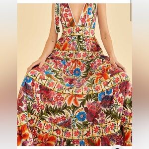 NWT Farm Rio Off-White Tropical Yard Sleeveless Midi Dress Size Medium